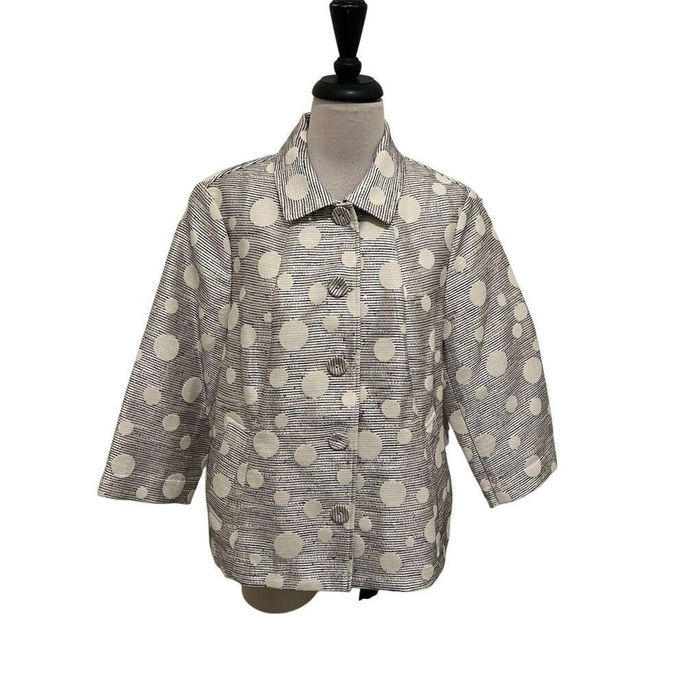 Chico’s Women's Polka Dot Circles and Shine Jacquard Jacket Gray Size 2 NWT